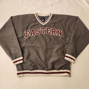 Eastern University Spellout Embroidered V-Neck Quarter-Zip Windbreaker